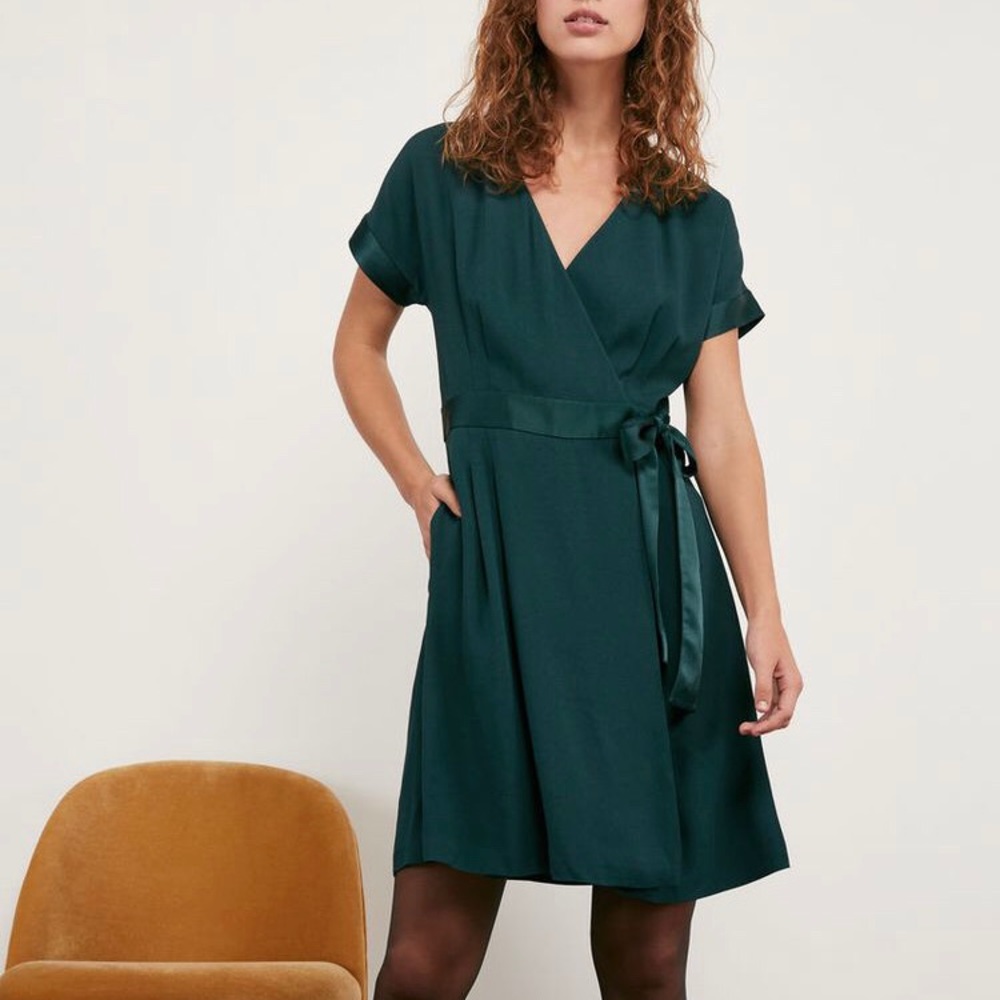 Comptoir Des Cotonniers Dannecha Forest Green Midi Dress EU 40 M French